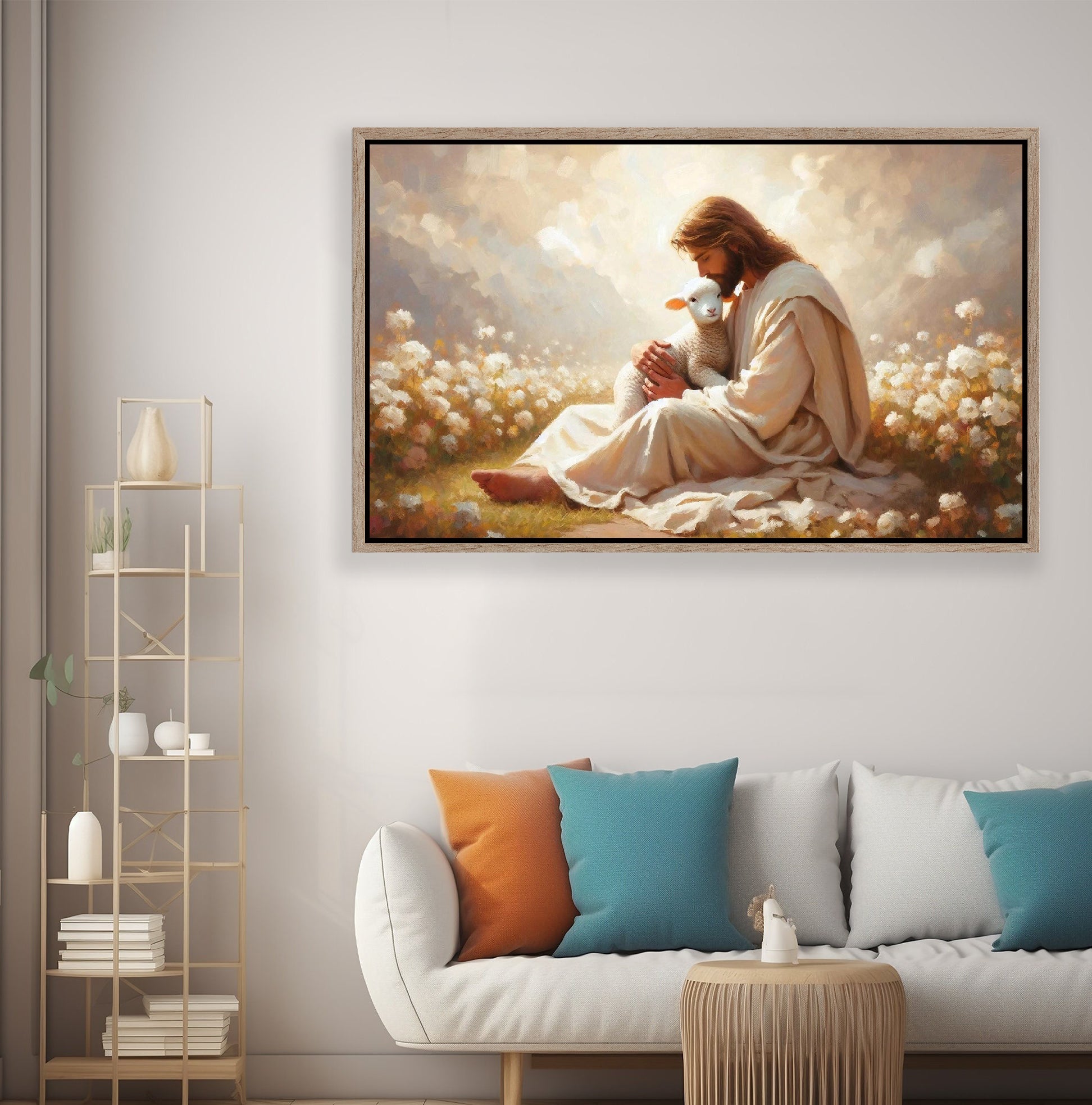 Living Faith Poster, The Good Shepherd Poster, Christian Poster, Jesus and the Lamb, Bible Art Poster, Jesus Poster